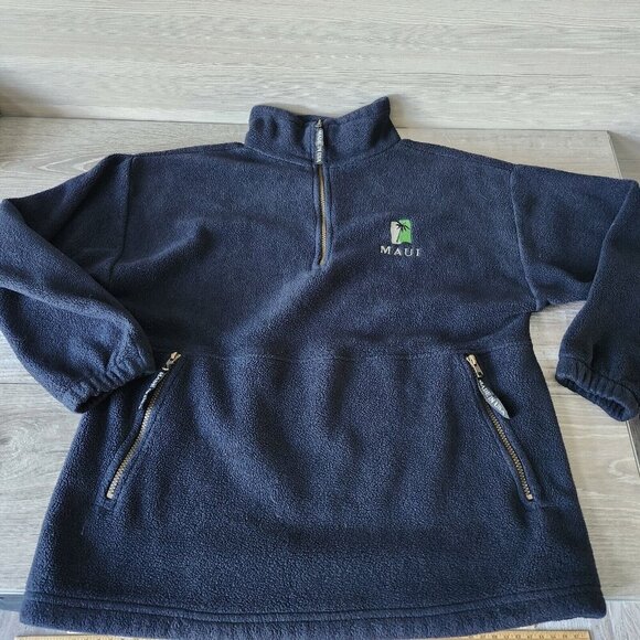 Polar Graphic Vtg Blue Embroidered Maui Hawaii 1/4 Zip Pullover Fleece USA Made - Picture 2 of 14